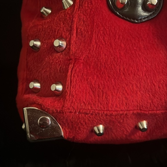 Vintage Lux de Ville Red velvet like Studded Weekender - Picture 6 of 17